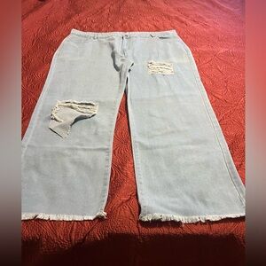 Distressed Light Blue Wide-Leg Jeans size 5X
